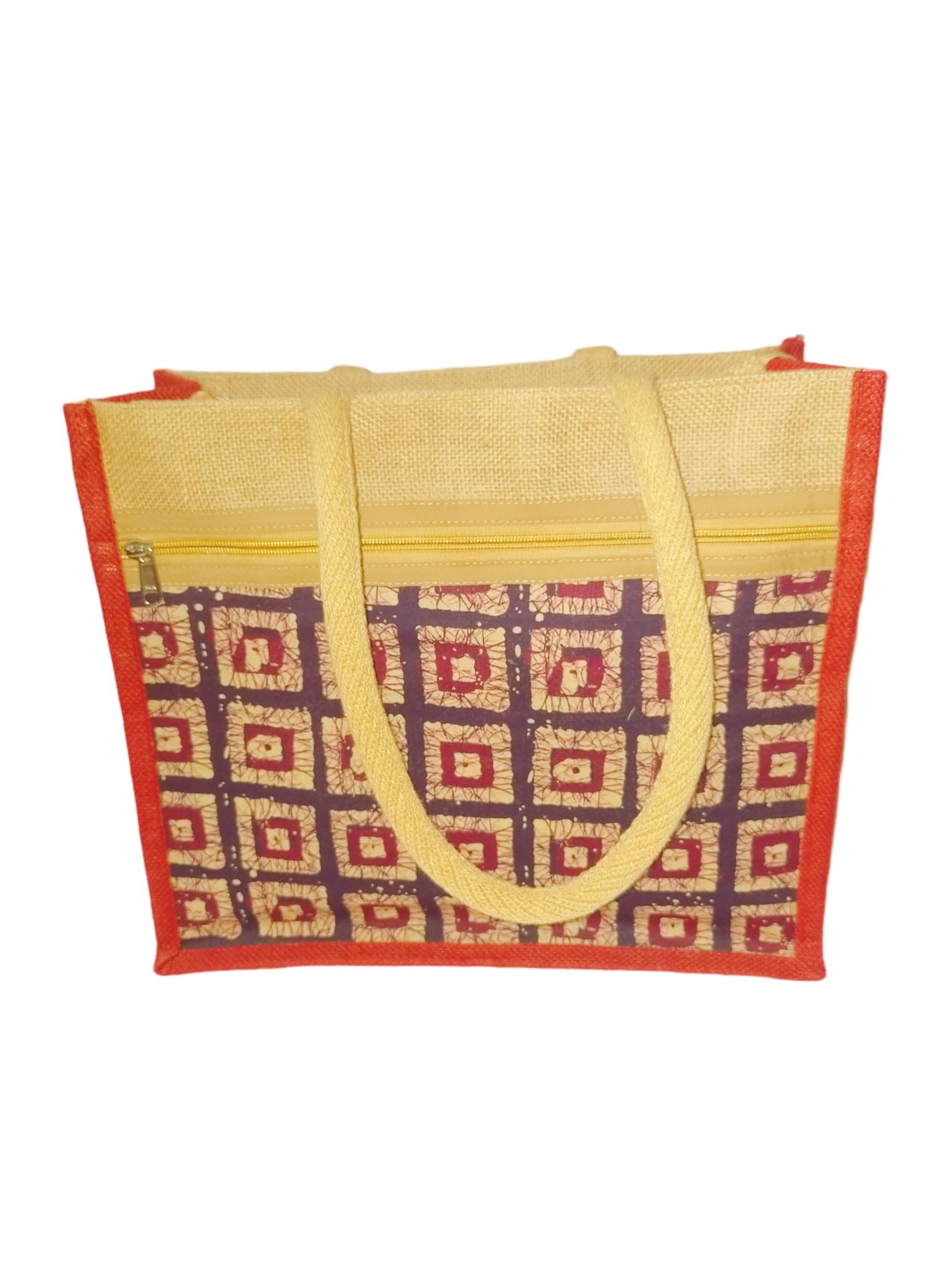 Jute Tote Bag with Red Trim