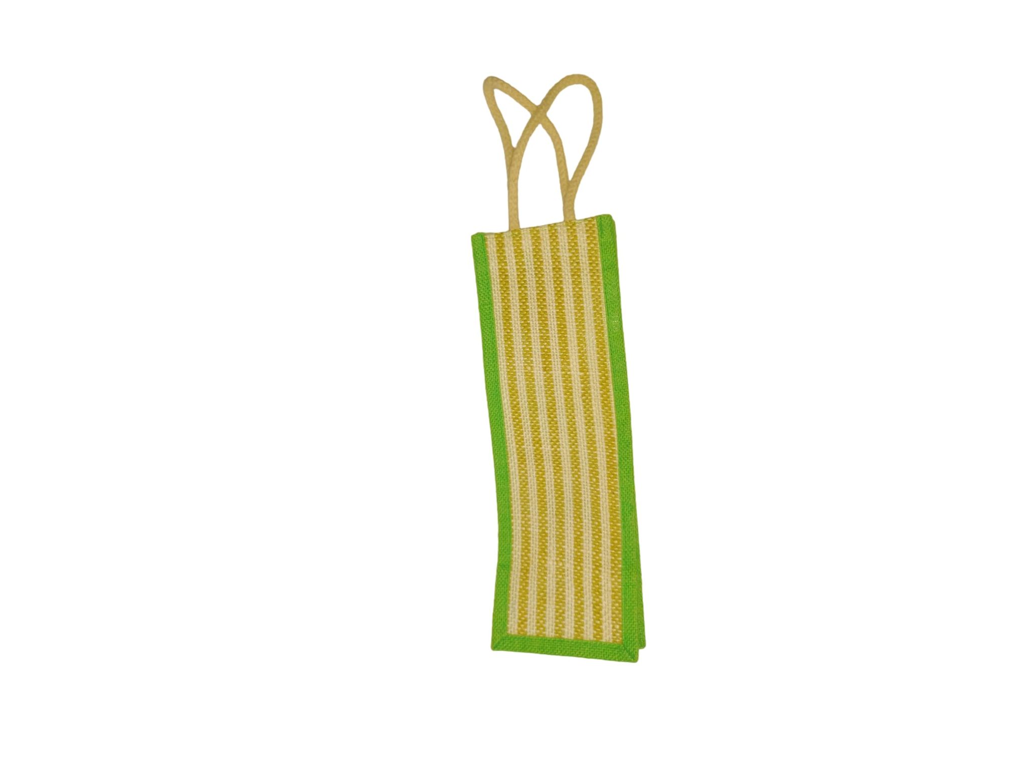 Cream & Green Jute Bottle Bag