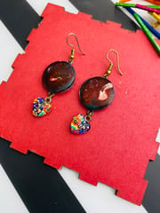 Mix media earrings in resin, glass and wood