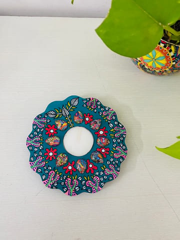 Floral Candle Holder - Turquoise 2