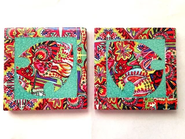 Blue Fish Spring Fiesta Set of 2 Ceramic Coasters