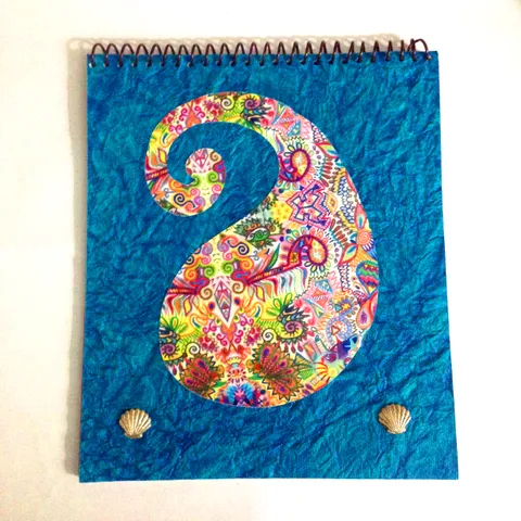 [SOLD] Spiral Notebook - Blue Paisle with Shell Brads