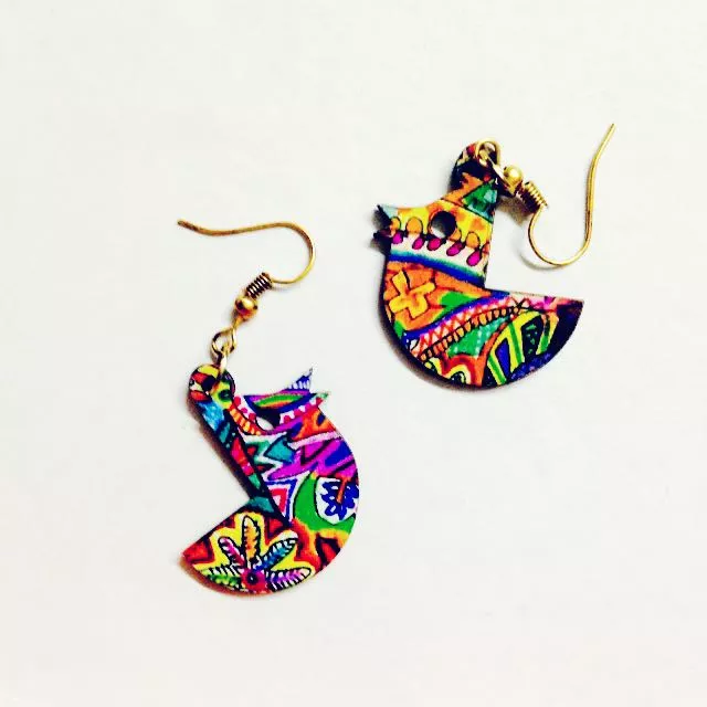 Artwork Wooden Earrings - Big Bird - Spring Fiesta 2