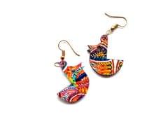 Artwork Wooden Earrings - Ethnic Birds in 'Of What We Are' Artwork
