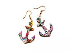Artwork Wooden Earrings - Anchor Earrings in 'The Story Of Waves' Artwork