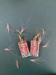 PEACOCK FEATHER ABSTRACT ART GLASS EARRING
