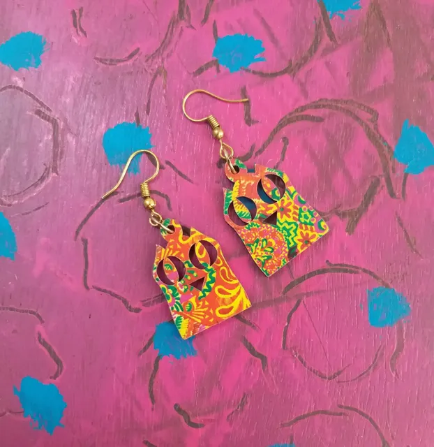 Owl Earrings in Phulkari Artwork