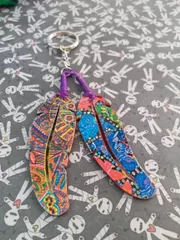COLORFUL ARTWORK WOODEN KEY CHAIN- FEATHER SHAPED-5