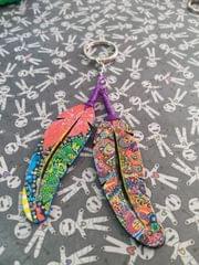 COLORFUL ARTWORK WOODEN KEY CHAIN- FEATHER SHAPED-8
