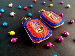 RAINBOW THREAD GLASS EARRINGS - SQUARE SHAPED