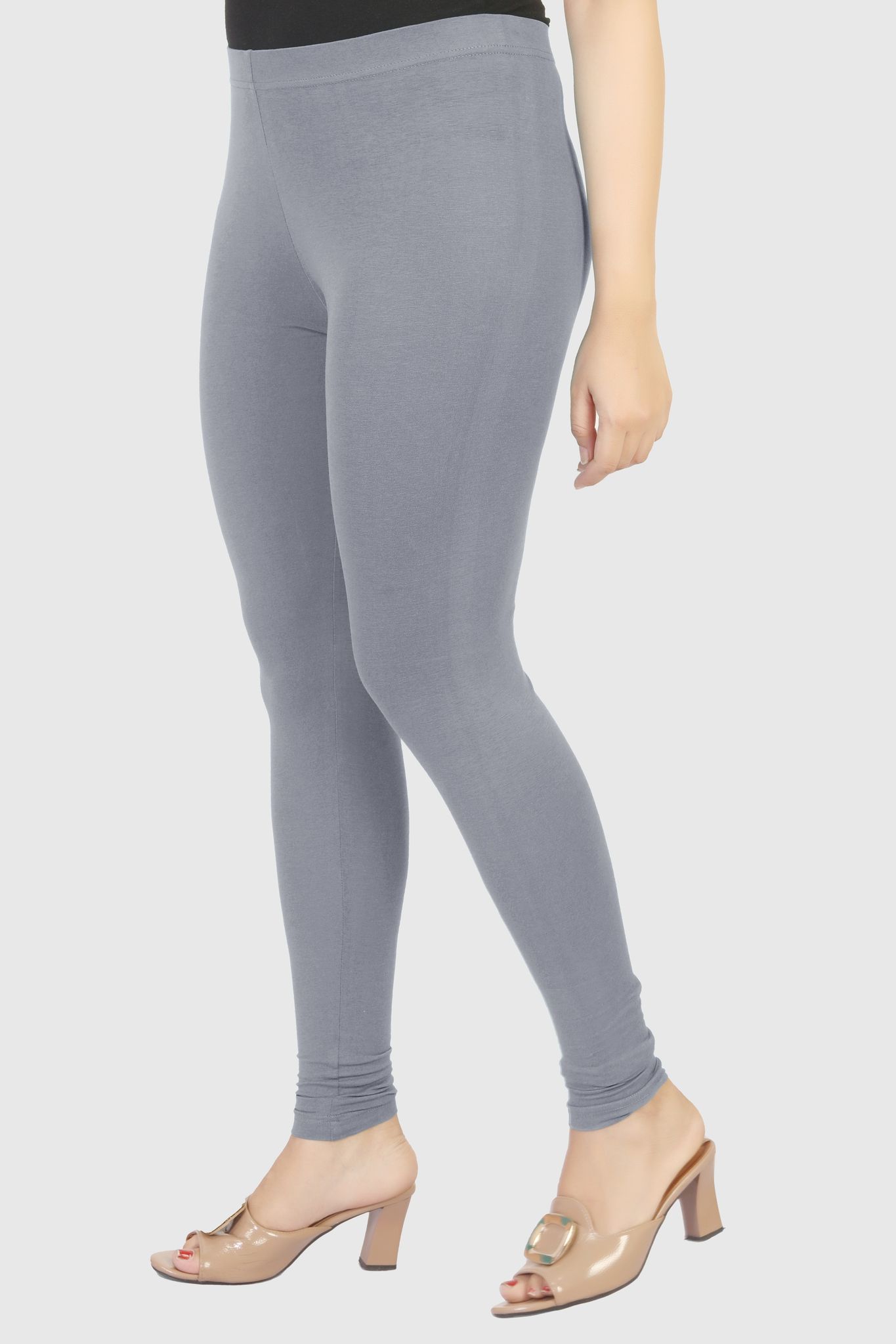 Women's  Grey Cotton Lycra Ankle Length Leggings