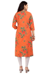 Madiha Orange Cotton Silk Printed & Embroidery Straight Kurtis