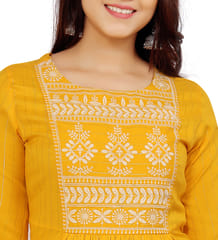 Viva Yellow Rayon Embroidered A-Line Kurta