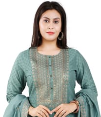 Zafiya Turquoise Chanderi Cotton Suit Set