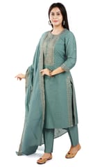 Zafiya Turquoise Chanderi Cotton Suit Set
