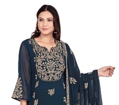 Daima Navy Blue Embroidered Georgette Suit Sets