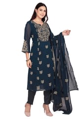 Daima Navy Blue Embroidered Georgette Suit Sets