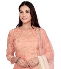 Nasira Peach Chanderi Cotton Embroidery Straight Suit Sets