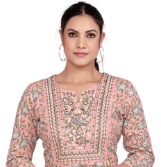 Yadira Pink Jaipuri Cotton Embroidery A-Line Kurta