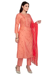 Mushira Peach Poly Silk Embroidery Straight Suit Sets