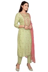 Mushira Pista Green Poly Silk Embroidery Straight Suit Sets
