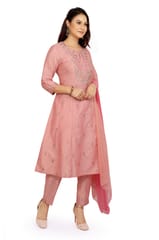 Akshiti Baby Pink Embroidered Cotton Silk A-Line Suit Set