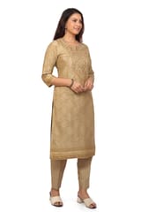 Kamakshi Beige Cotton Printed & Emb Suit Set