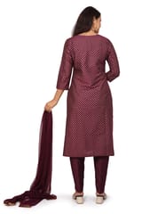 Shuby Purple Cotton Silk Printed & Emb Suit Set