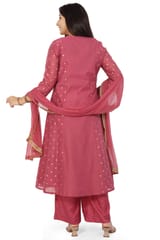 Zaria Peach Chanderi Cotton Embroidered A-Line Suit Set