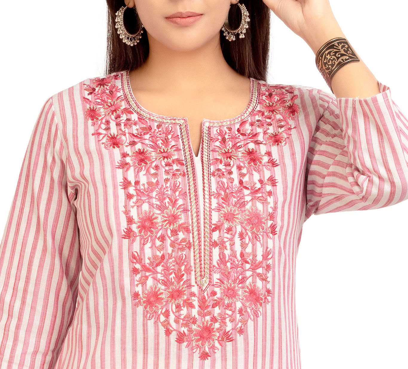 Shamedha Pink Cotton Embroidery A Line Kurta