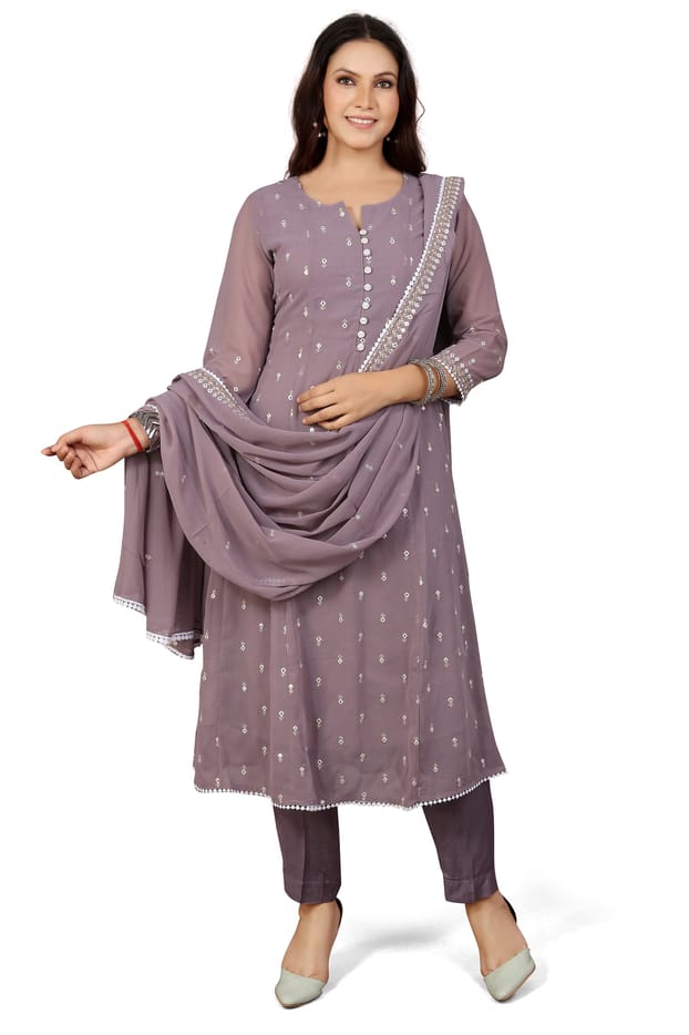 Sadiya Light Purple Embroidered Georgette Suit Sets
