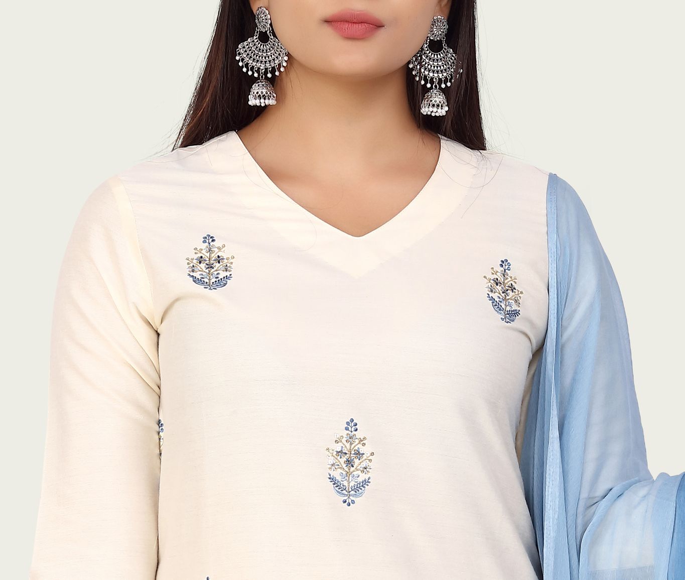 Maha Cream Cotton Embroidered Suit Sets