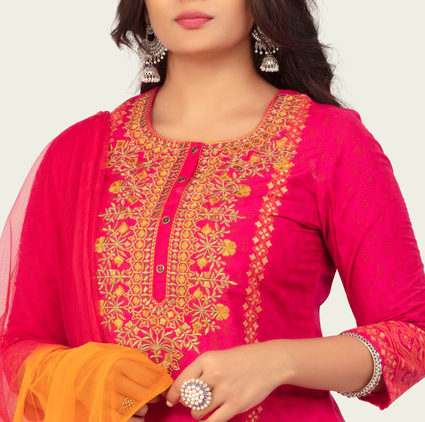 Anadya Pink Cotton Silk Embroidered Suit Sets