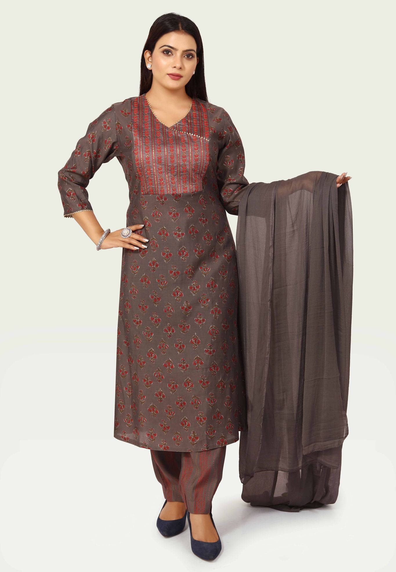 Hamsika Brown Soft Silk Embroidered Suit Sets