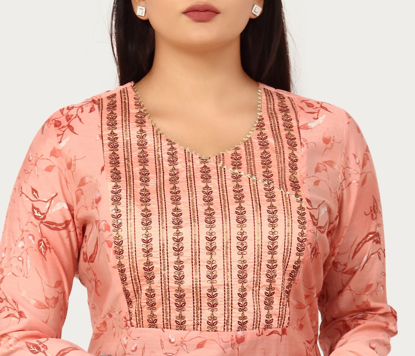 Hamsika Peach Soft Silk Embroidered Suit Sets