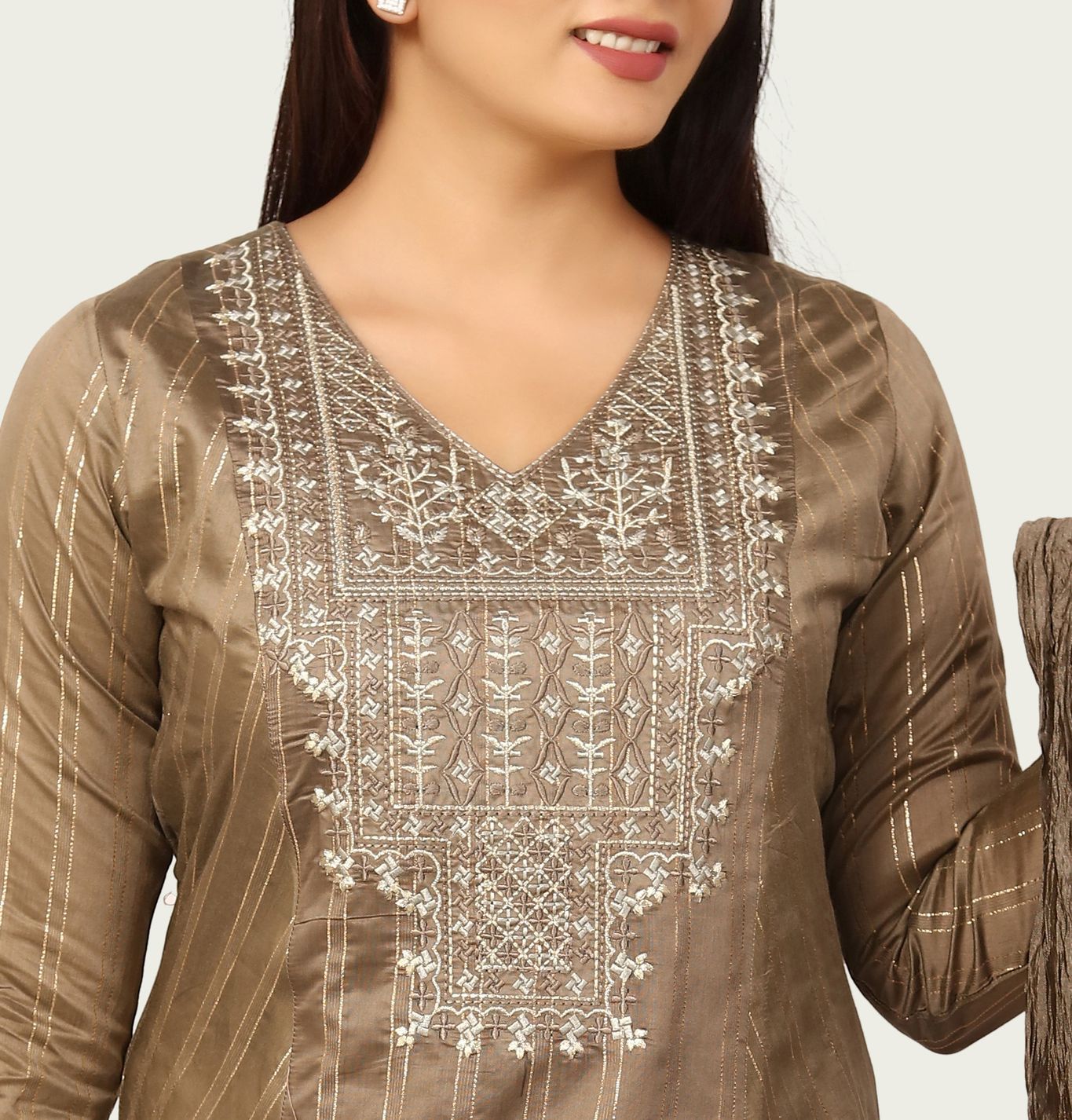 Hritvi Dark Brown Soft Silk Embroidered Suit Sets