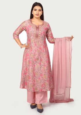 Sriya Pink Chanderi Cotton Embroidered Suit Set