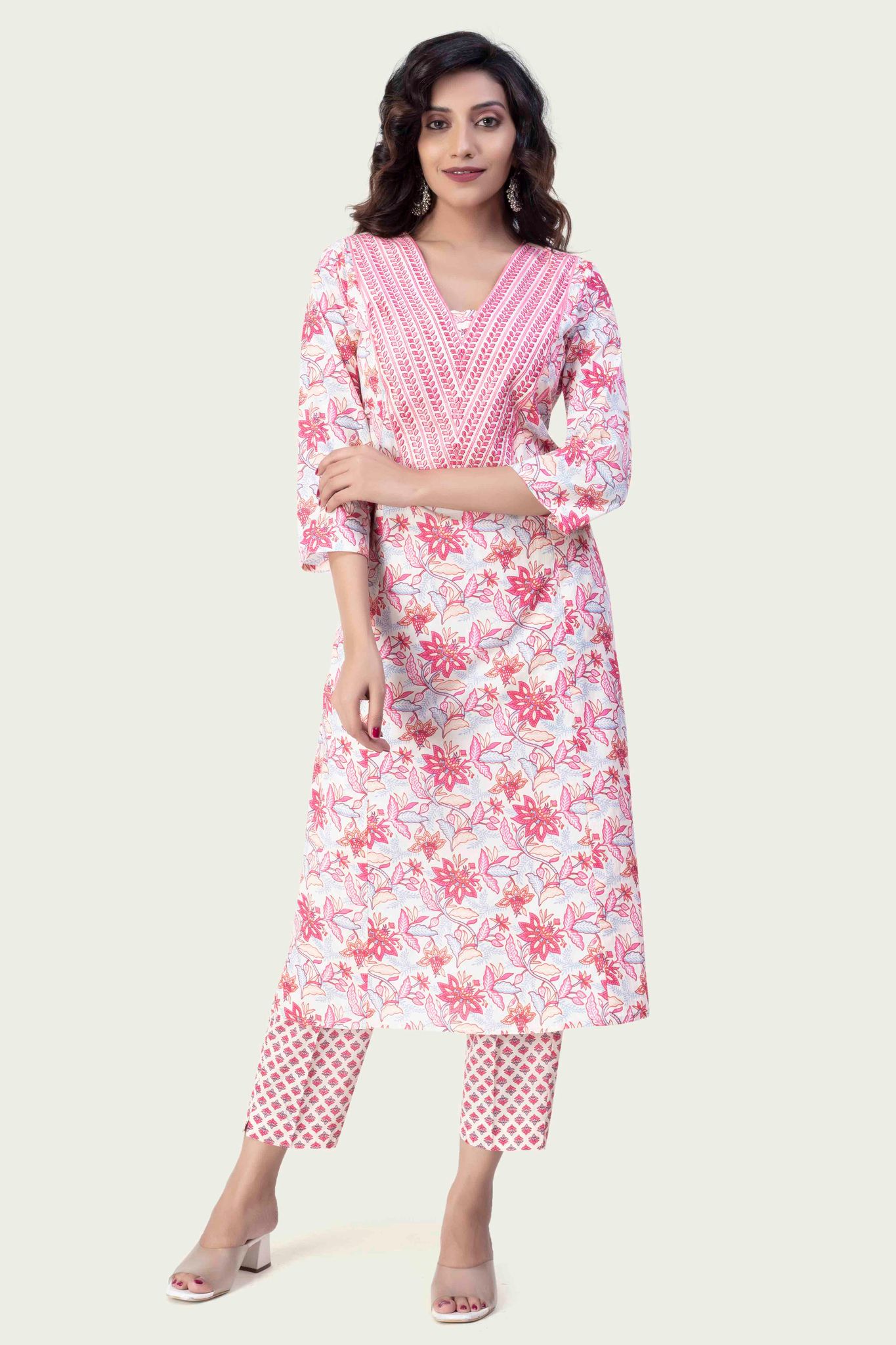 Jonina Pink Jaipuri Cotton Kurta with Pant Set