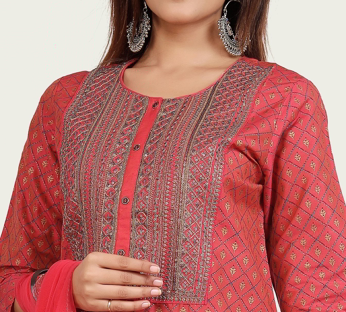 Sireli Pink Cotton Printed & Embroidered Suit Set