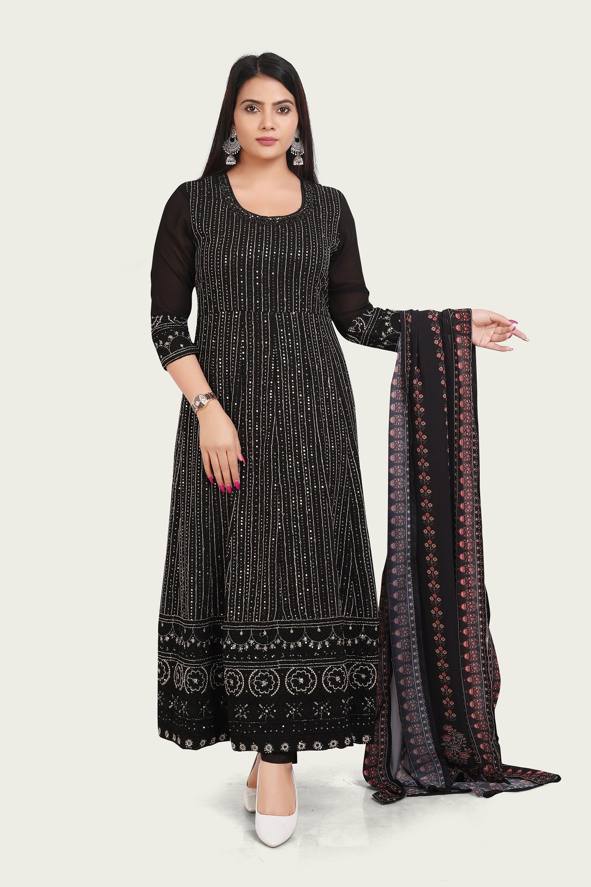 Pratik Black Georgette Embroidered Suit Set