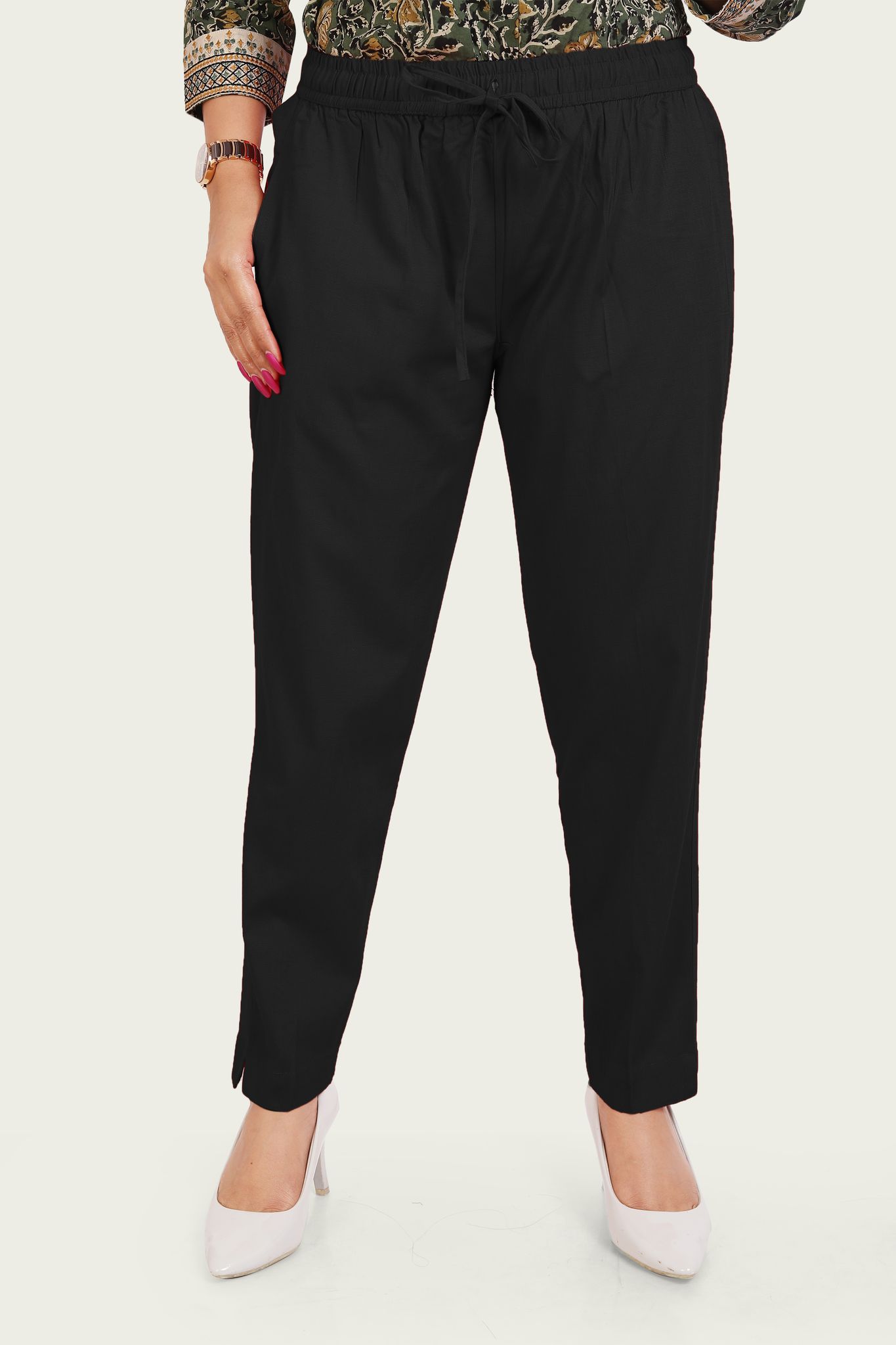 Women's Black Cotton Lycra Pant