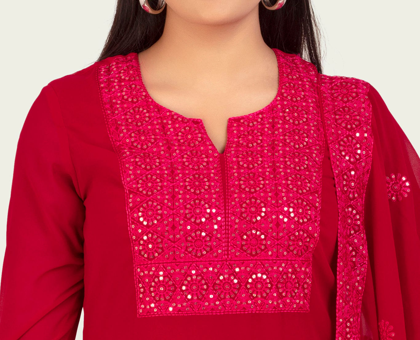 Isra Rani Pink Georgette Embroidered Suit Set