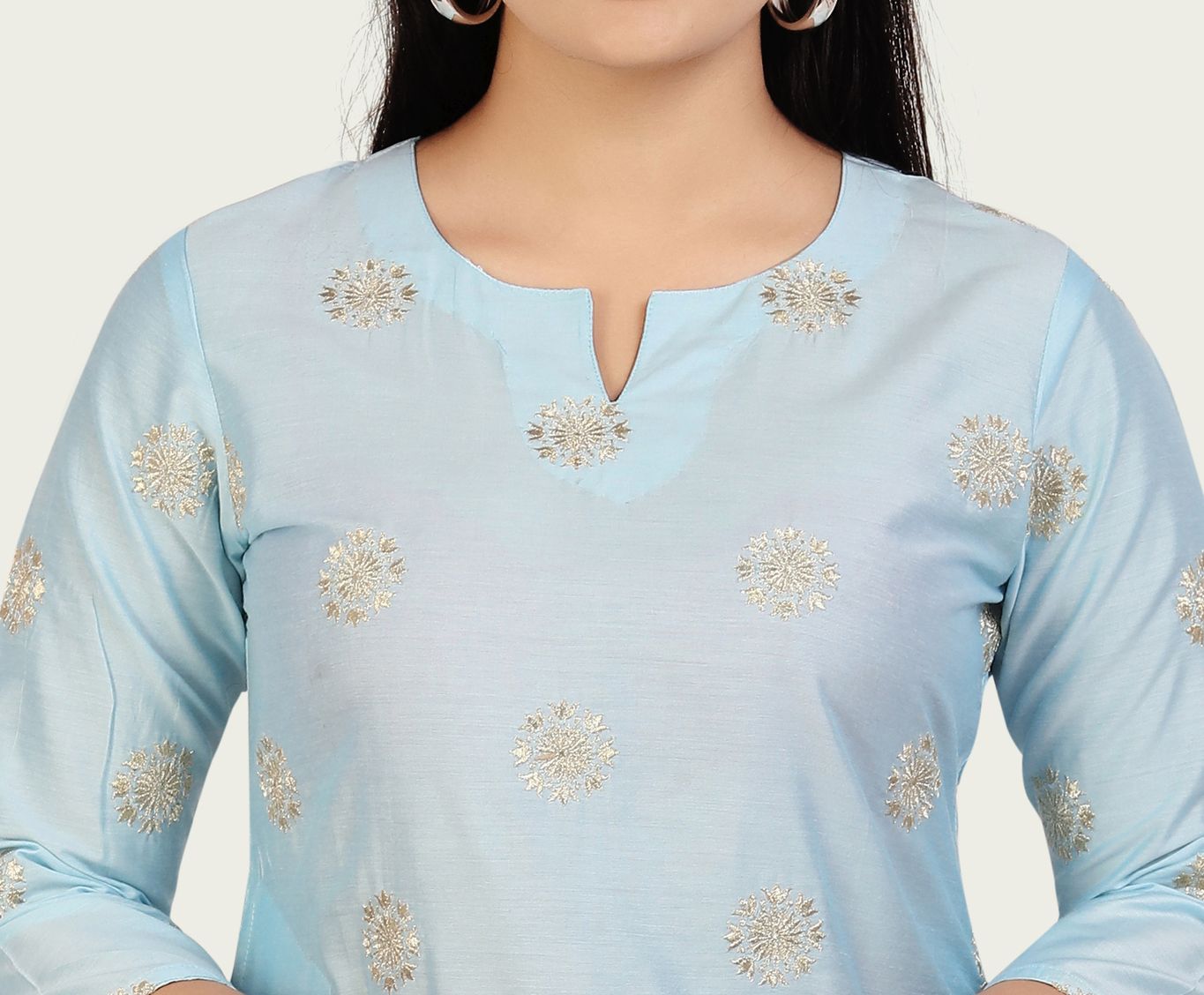 Sufiya Sky Blue Cotton Silk Straight Kurtis