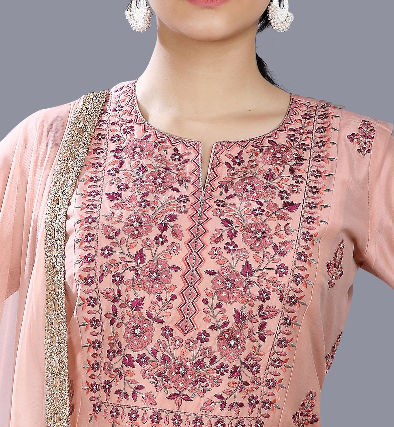 Nehir Peach Cotton Silk Embroidered Suit Set