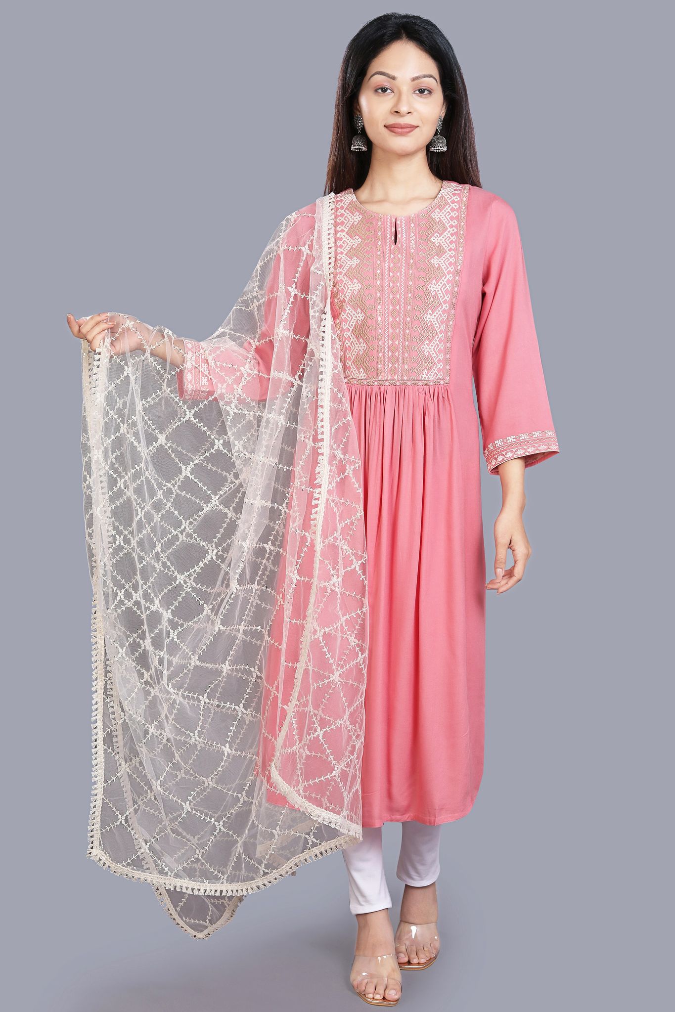 Women's Siddhi Off White Embroidered Net Dupatta