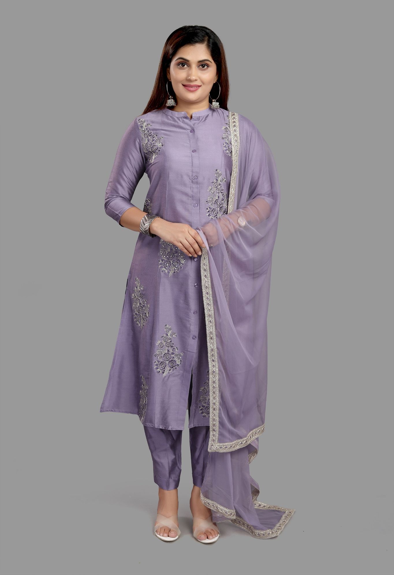 Fida Light Purple Cotton Silk Embroidered Suit Set