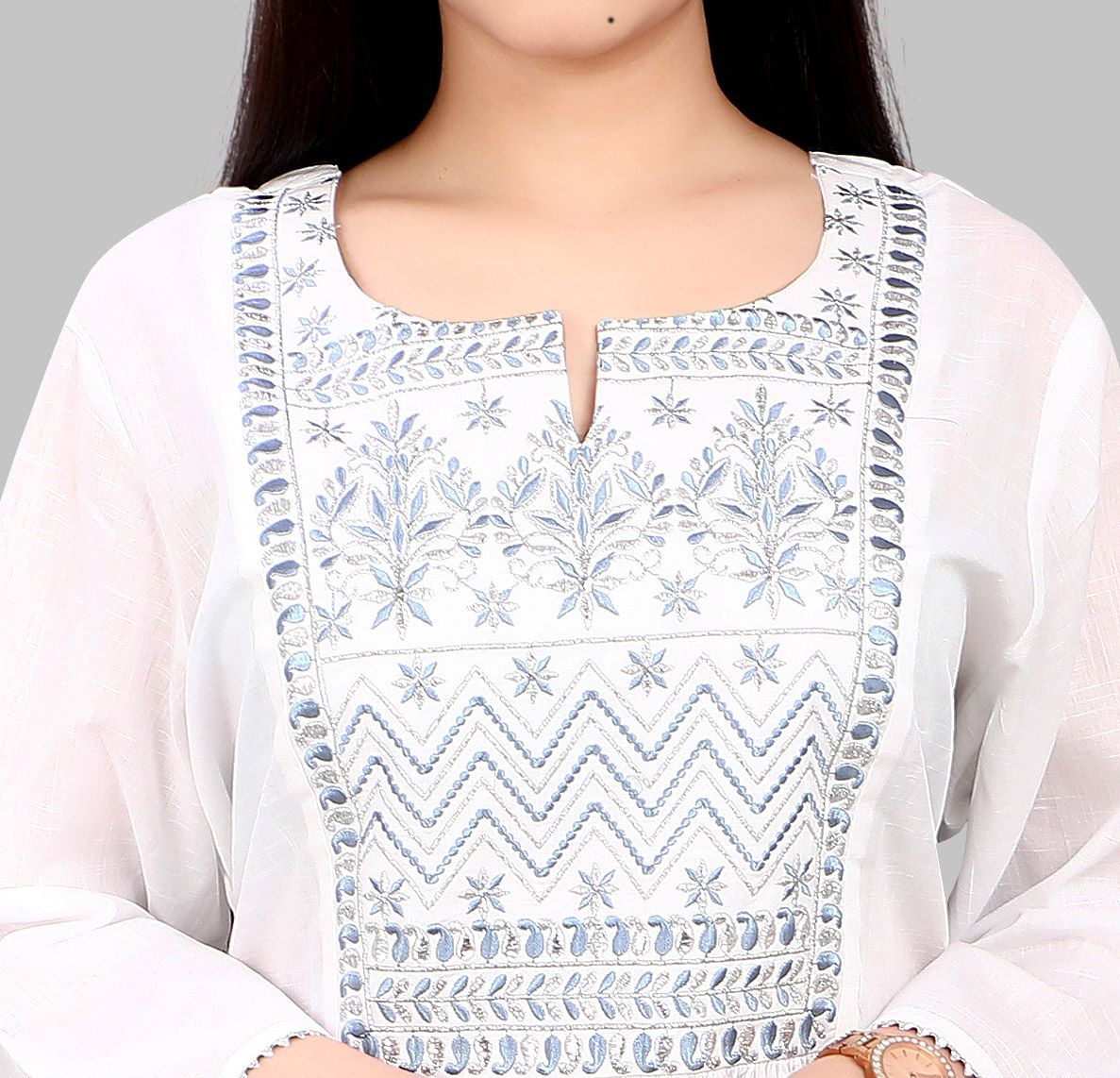 Eiliyah White Cotton Embroidered A-Line Kurta