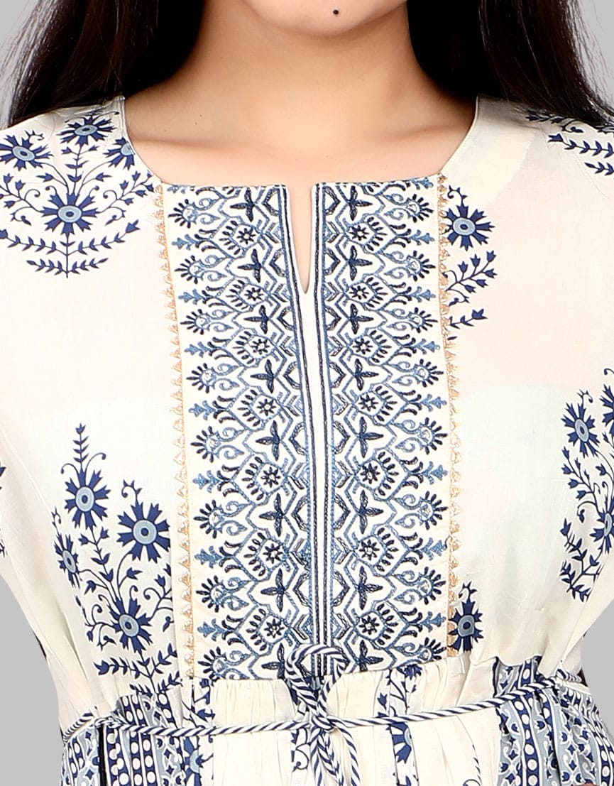 Badia Off White Cotton Flared Kurtis