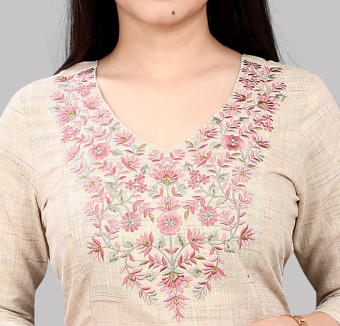 Huda Cream Flex Cotton Embroidered A-Line Kurta