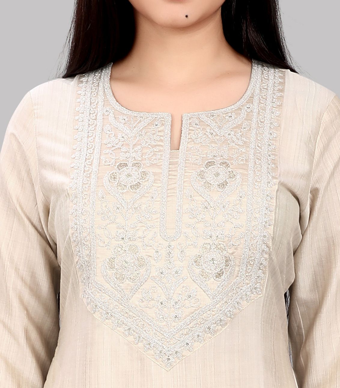 Fadyaa Cream Cotton Silk Straight Kurtis